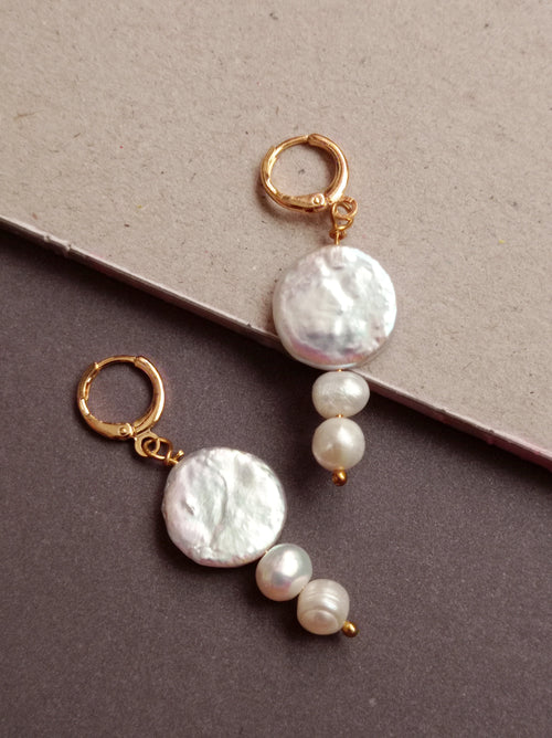 Bold White Pearl Drop Huggie Earrings | by Ifemi Jewels
